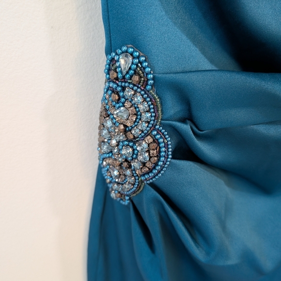 Elegant Jessica Howard Teal Blue One-Shoulder Dress Sz 8 - Picture 2 of 7